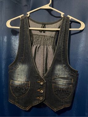 Denim Button-Front Vest in Dark Wash